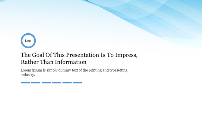 Light blue gradient background with abstract wave patterns, a circular logo on the left, and black text in the center.