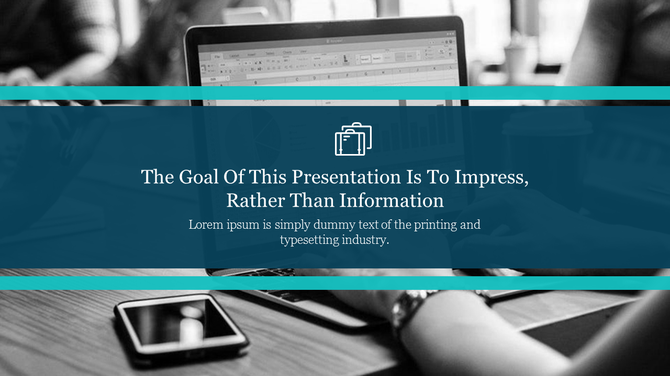 Business PowerPoint slide background featuring a person working on a laptop with data analysis charts.