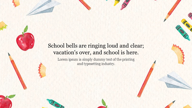 School related illustration featuring pencils, crayons, and an apple on a textured background with a welcoming message.