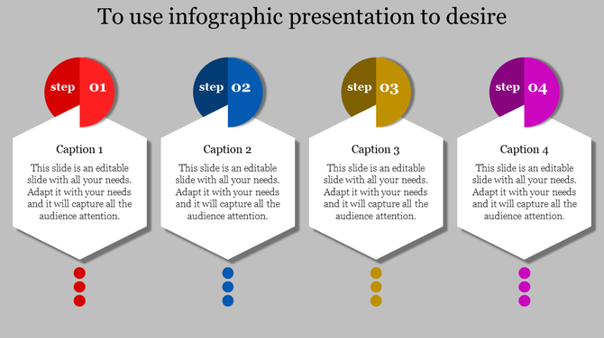Infographic with four hexagon-shaped boxes for steps, each labeled with a different color and caption.