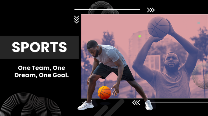 Sports themed PowerPoint template with a colorful staircase diagram representing progression and success with captions.