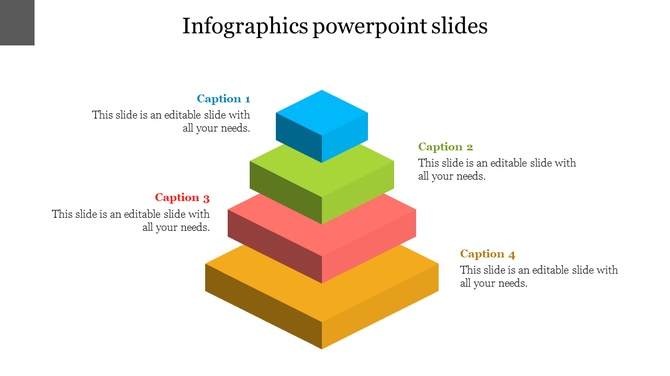 A colorful infographic slide with stacked blocks in blue, green, red, and yellow, labeled with captions.