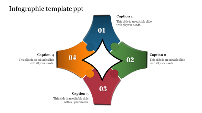 Multi directional infographic with numbered blue, green, red, and orange arrows pointing toward a central diamond design.