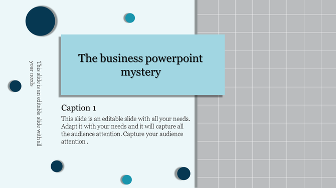 Business PowerPoint slide with a modern design, featuring abstract shapes and a title box.