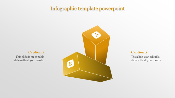 Yellow themed slide showcasing two 3D blocks labeled A and B, with corresponding captions for description.