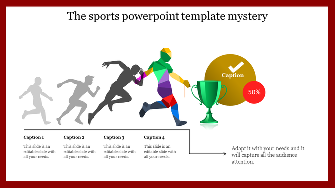 Sports themed slide showing a progression of running figures towards a trophy with caption text.