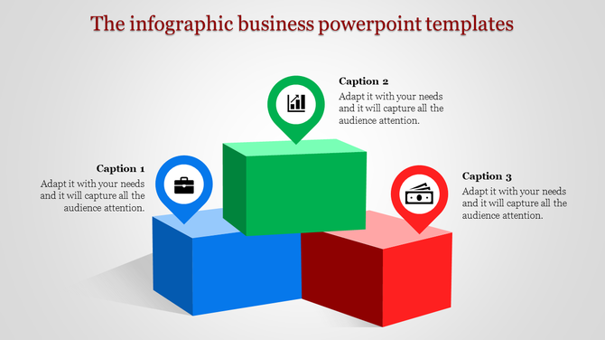 A 3D block diagram featuring three blocks with location pin icons above them, labeled for different business categories.