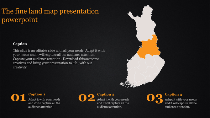 Finland map slide with emphasis on the northern part and caption placeholders.