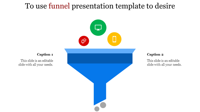 Blue funnel infographic template with colorful icons representing data flow, highlighting key inputs and outputs.
