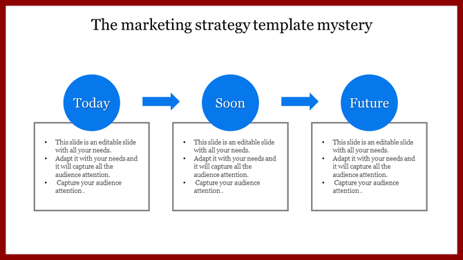Three blue circles in a horizontal row connected by arrows, each above a gray rectangular text box.