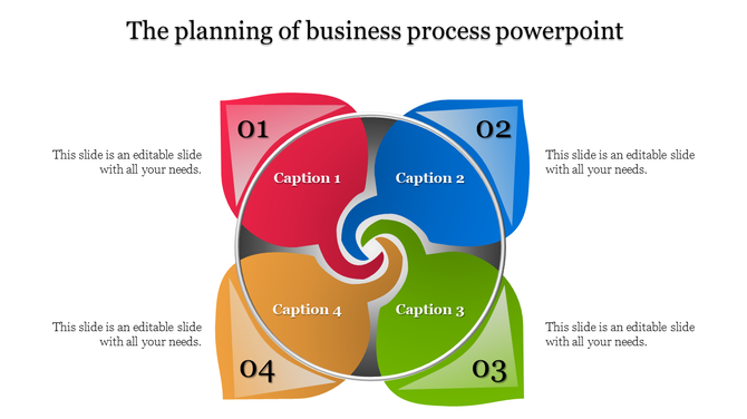 Colorful business process PowerPoint template with four sections and captions