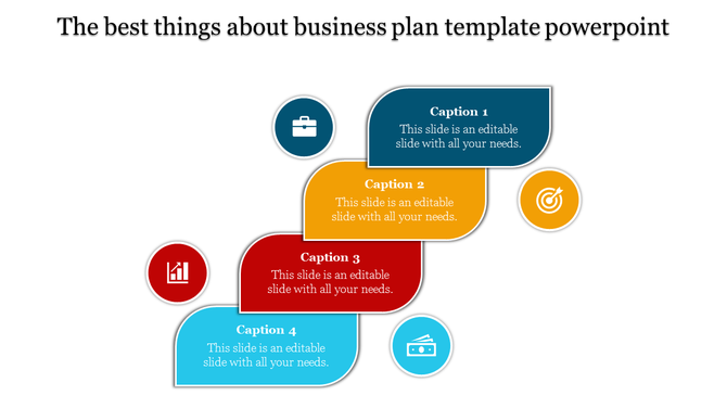 Colorful step layout with curved rectangles and circular icons, featuring blue, yellow, red, and light blue segments.