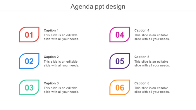 6 Noded Agenda Design PPT Template and Google Slides Theme