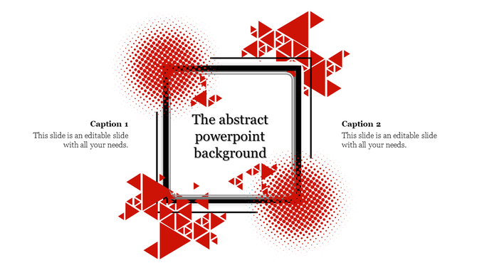 Abstract slide with red triangle patterns and halftone dots surrounding the central text area in black frame.