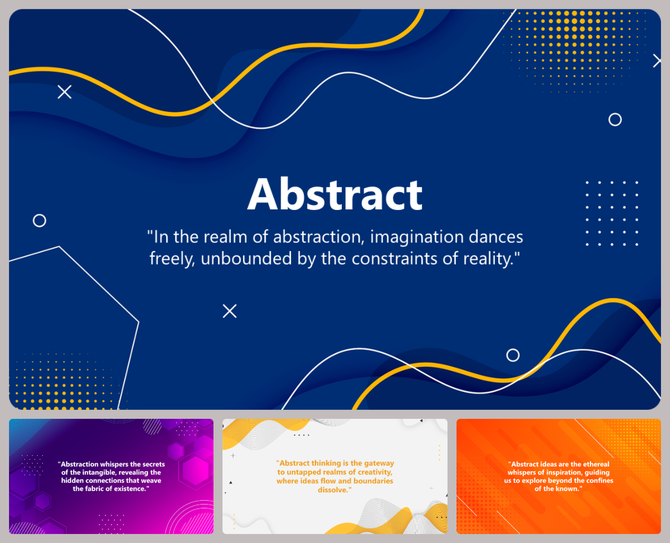 A modern design in blue with curved yellow and white lines, featuring the word abstract and a motivational quote.