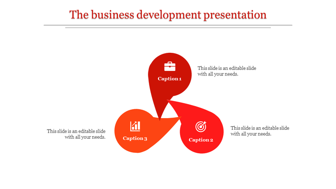 Circular infographic with overlapping red teardrop segments representing business, goals, and analytics.