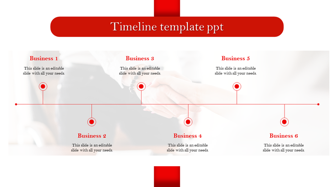 Red horizontal timeline illustration featuring six labeled milestones and descriptive text captions for each stage.