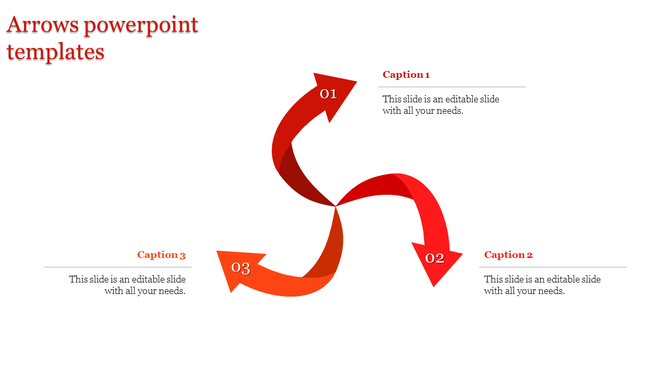 Stylized arrows graphic template designed to depict a process or cycle, featuring bold red arrows with caption areas.