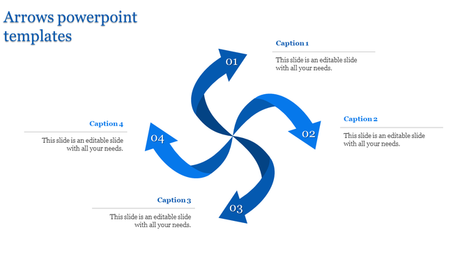 Blue spiral arrow diagram with four numbered steps and corresponding captions for process visualization.
