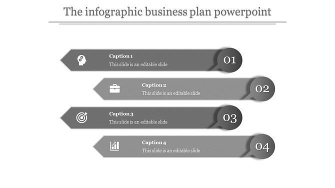 Minimalist gray-themed infographic with sequential arrows numbered 1 to 4, highlighting planning, work, goals, and analysis.