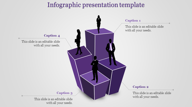 Multi-level cubes in shades of purple, each topped with a silhouette figure for business or team infographics.