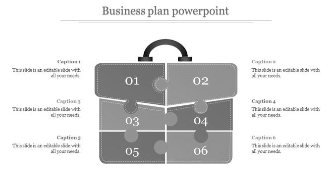 Gray suitcase shaped infographic divided into six puzzle pieces, each numbered and paired with captions on the sides.
