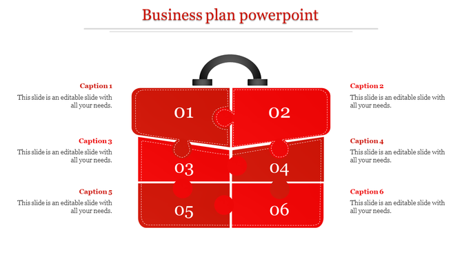 Red suitcase diagram divided into six parts, each labeled with numbers and captions positioned to the left and right.