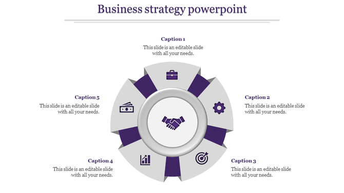 Circular infographic design with purple accents and a handshake icon in the center, surrounded by five segments.