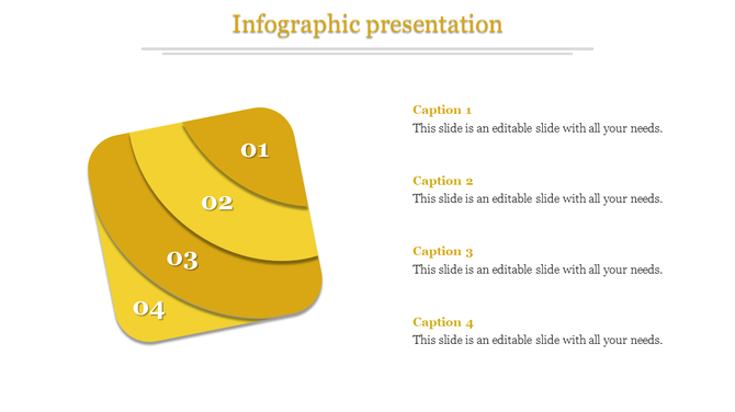 PowerPoint slide featuring four layered sections with numbered labels for an infographic presentation.