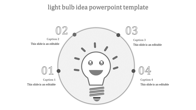 Grayscale light bulb design with sections for captions in a creative layout.
