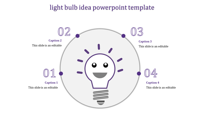 Infographic PPT template with a smiling light bulb and four numbered points around it.