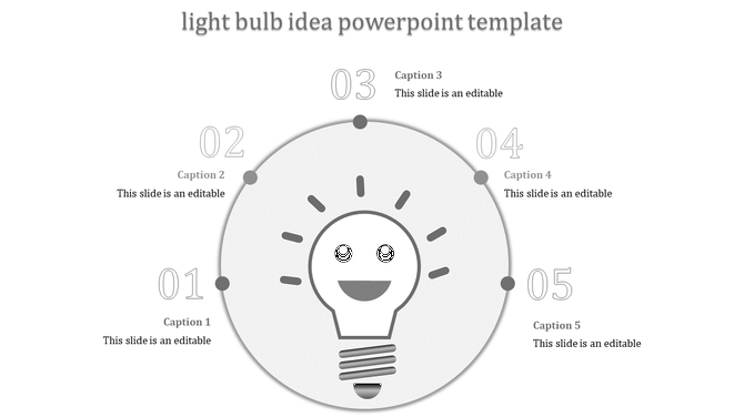 Idea generation infographic with a cartoon style gray light bulb in a circular layout and five numbered captions.