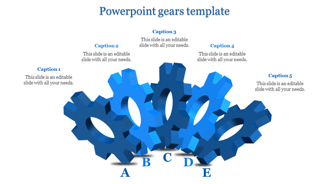 Rotating gear concept diagram, illustrating interconnected blue gears with corresponding captions areas.