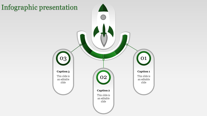 Business growth infographic featuring a white and green rocket above a curved segmented progress arc.