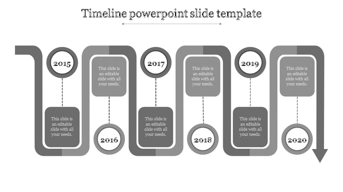 Modern L-pattern timeline in warm grey showing four chronological points with matching text containers.
