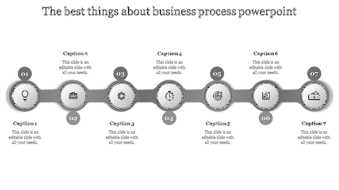 Sequential purple circles showing six business stages business, process, target, growth, profit, and management.