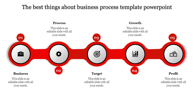 Business process template with six gray circles for business, process, target, growth, profit, and management.