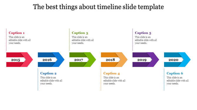 Colorful timeline with arrows in red, blue, green, orange, purple, and teal, each labeled with years from 2015 to 2020.