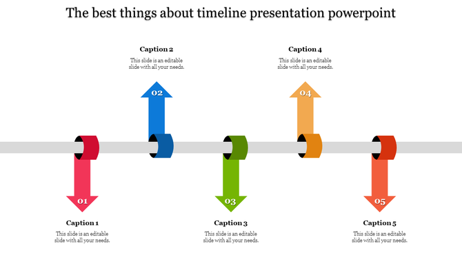 Timeline diagram showing seven purple arrows numbered 01 to 07 with placeholders for text below each step.