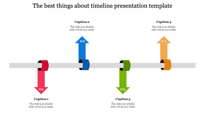 Linear process flow with five purple arrows labeled 01 to 05, each containing white icons on a gray backdrop.