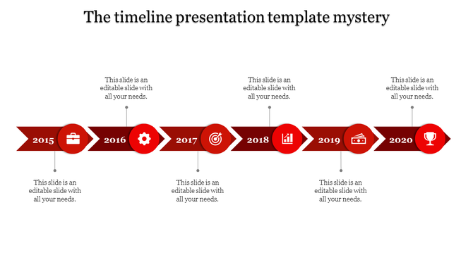 Sequential blue timeline with arrow banners and round icons depicting milestones from 2016 to 2019.