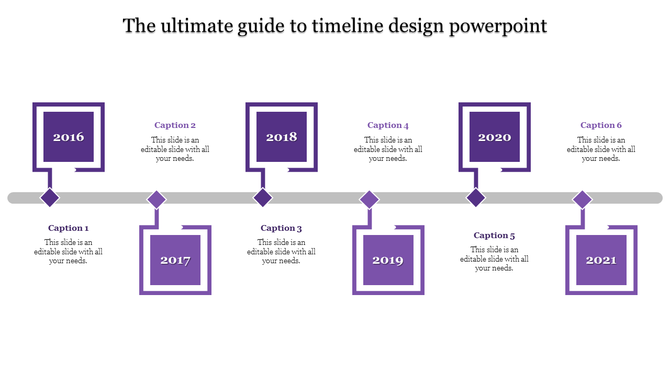 Timeline infographic with six square milestones from 2016 to 2021, each in a distinct color, linked by a horizontal line.