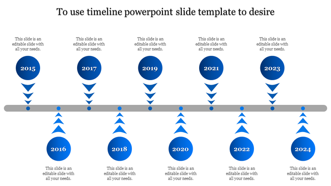 Infographic with a horizontal timeline bar, alternating blue milestone circles, and downward arrows highlighting key years.