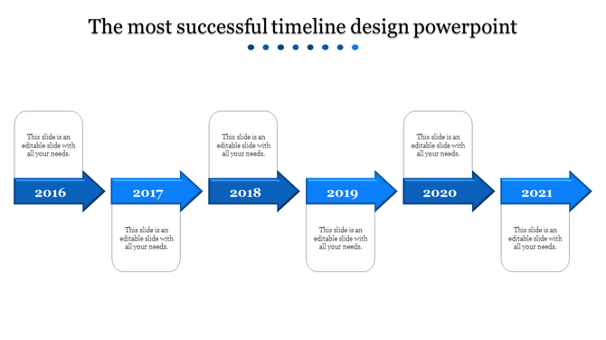 Stepwise timeline with vibrant blue arrows forming a sequential path, each connected to a white rectangular caption box.