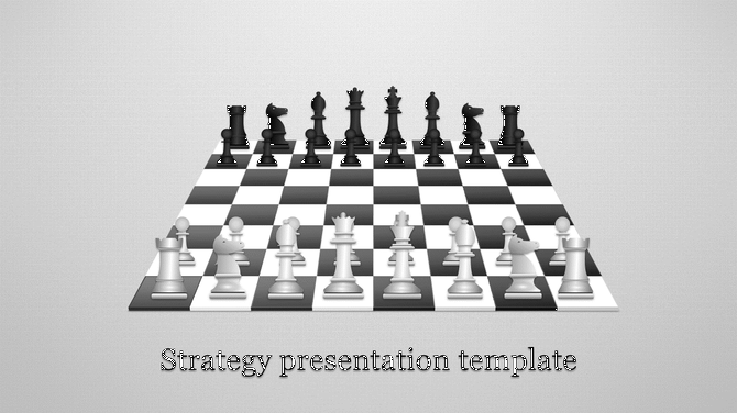 Chessboard with neatly aligned black and white pieces, representing strategy and planning in a presentation slide.