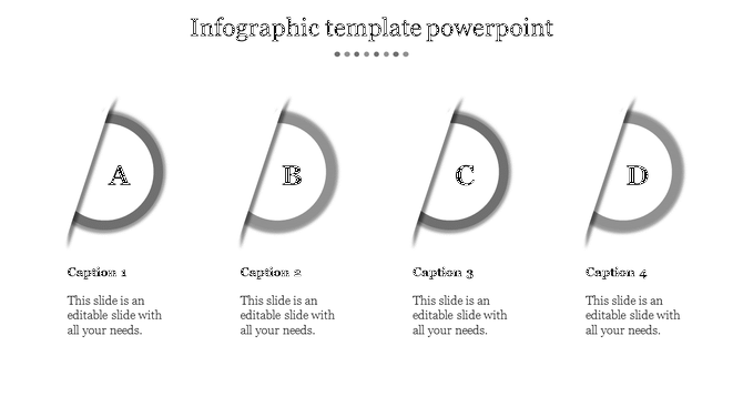 Series of four slanted gray circles labeled A, B, C, and D, with space for captions underneath.