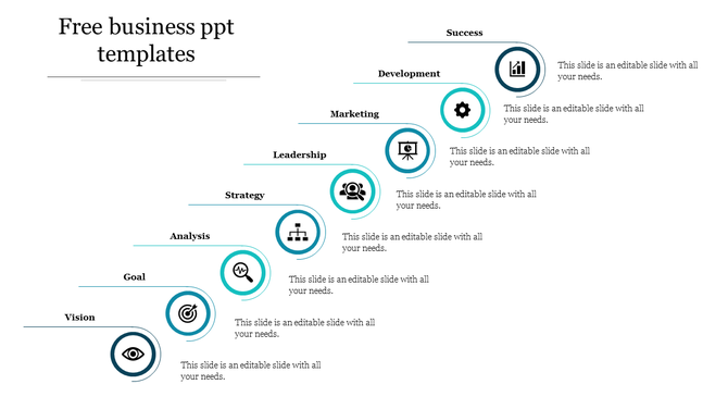 Business themed infographic with a stepwise layout, featuring eight circular blue and black icons, on a white background.