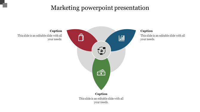 Venn diagram like layout with three overlapping sections in red, blue, and green, each containing an icon.