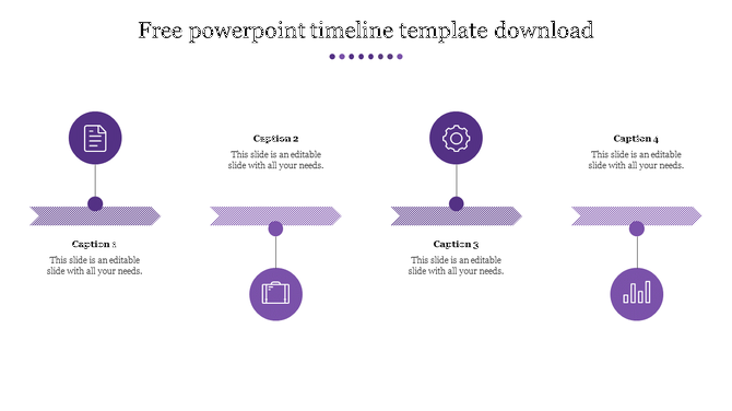 Purple timeline with four milestones, each featuring an icon inside a circular node, connected by horizontal ribbon banners. 