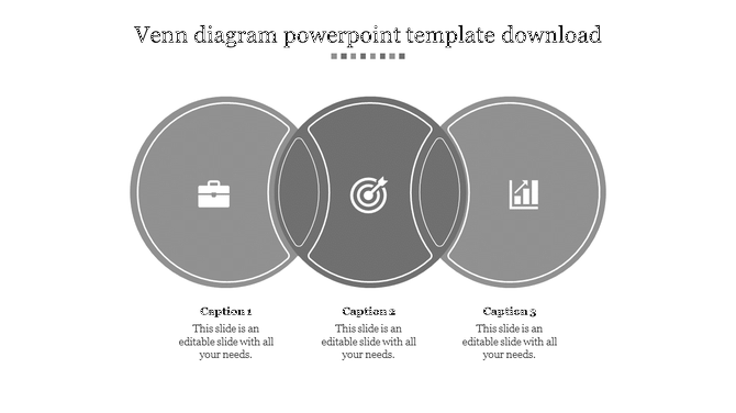 Horizontal grayscale Venn layout showing three overlapping circles with business-themed icons and matching text labels.